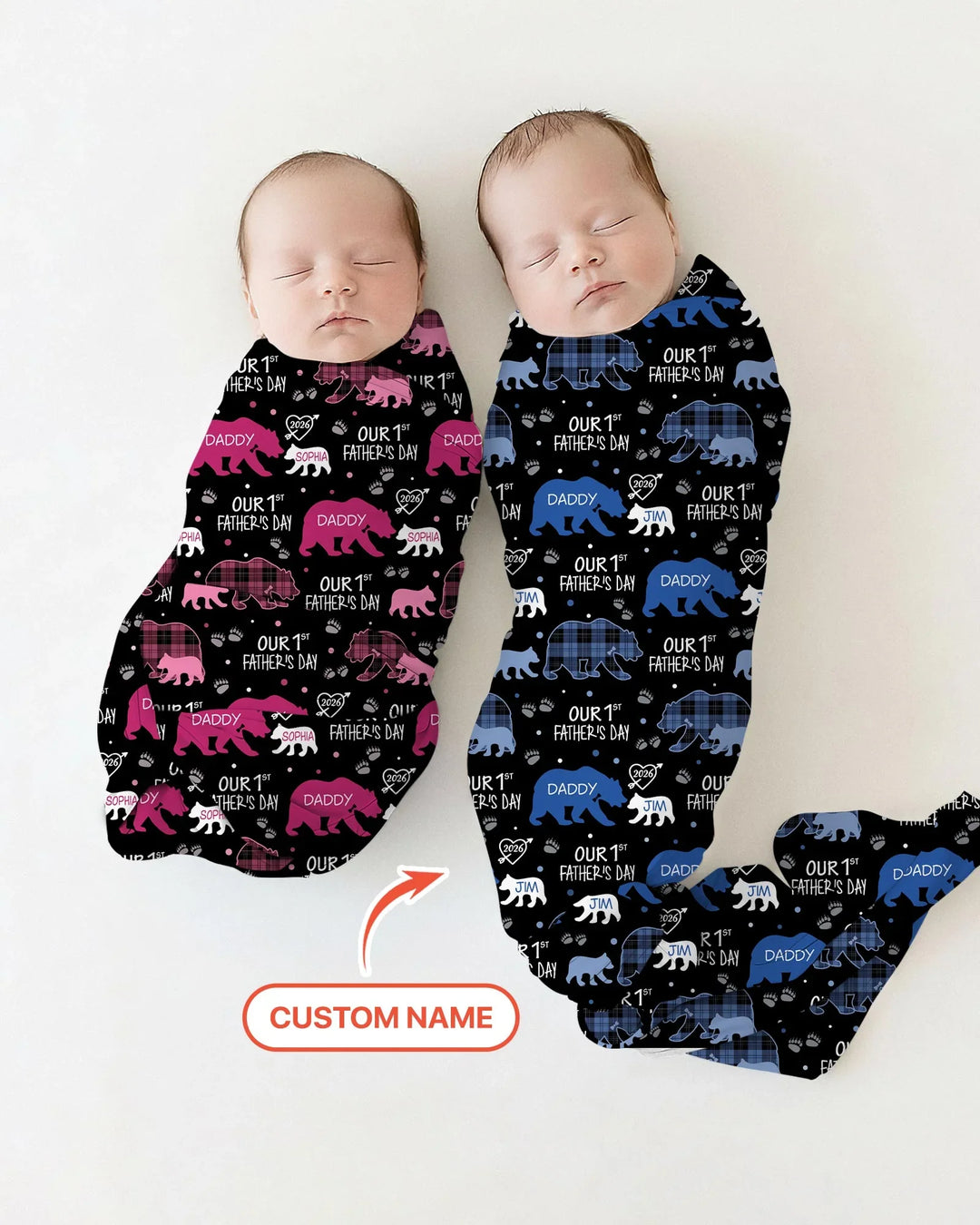 Our 1st Father's Day Daddy Bear & Me Matching swaddle blanket