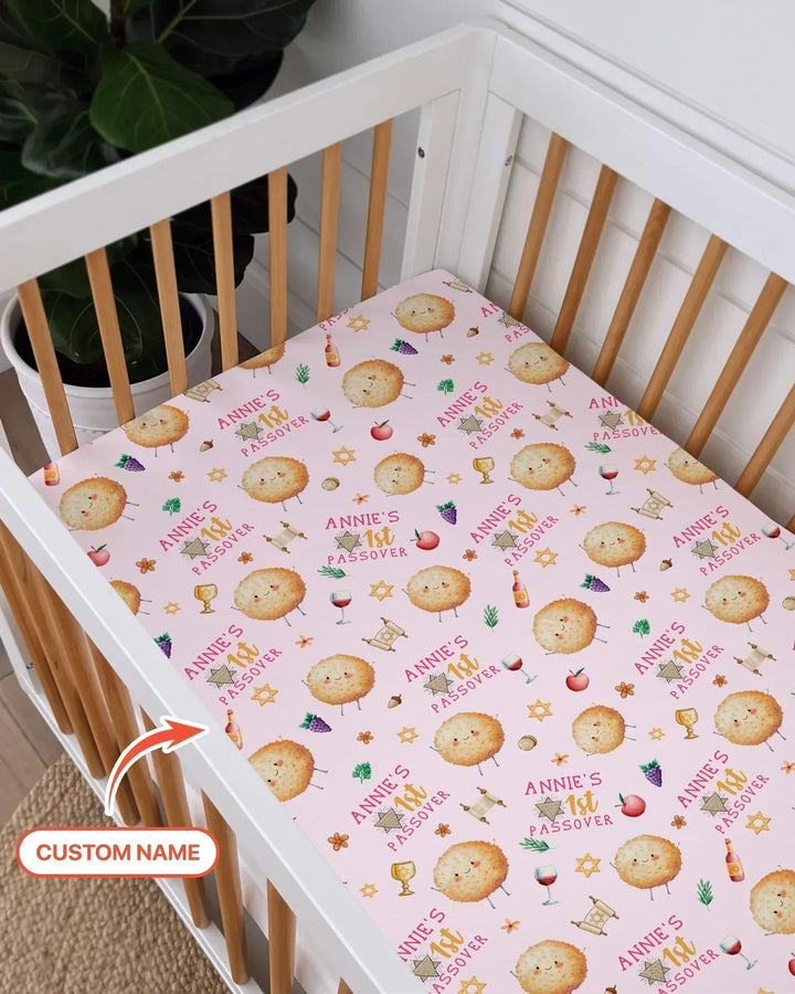 Custom Name 1st Passover Bamboo Fitted Crib Sheet