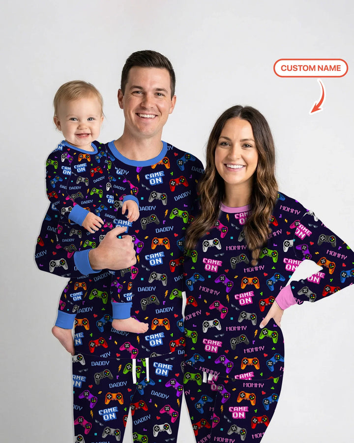 Custom Name Game On Family Matching Bamboo Men's Pajama Set