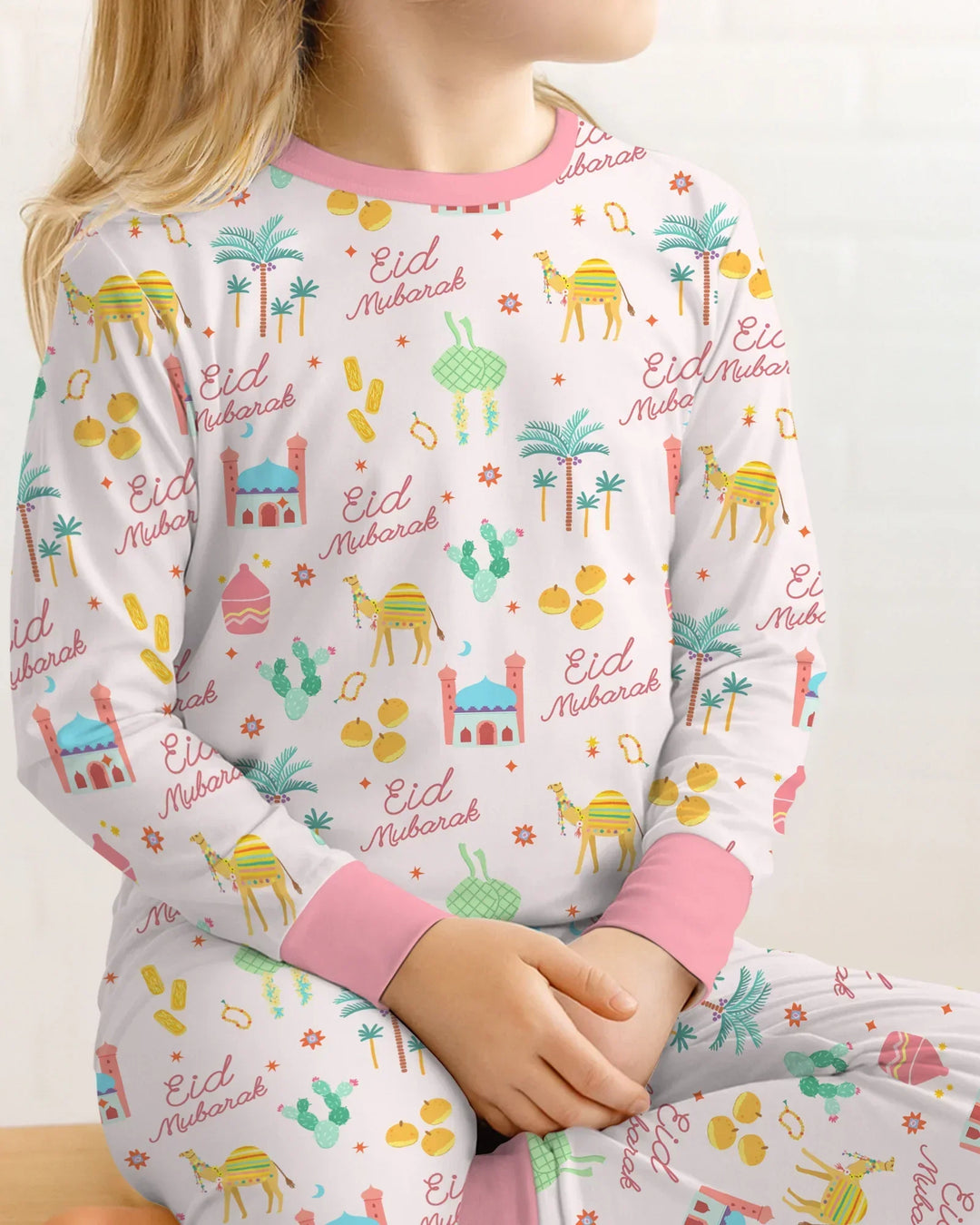 Eid Mubarak Matching Family Bamboo Two Piece Long Sleeve Pajama Set