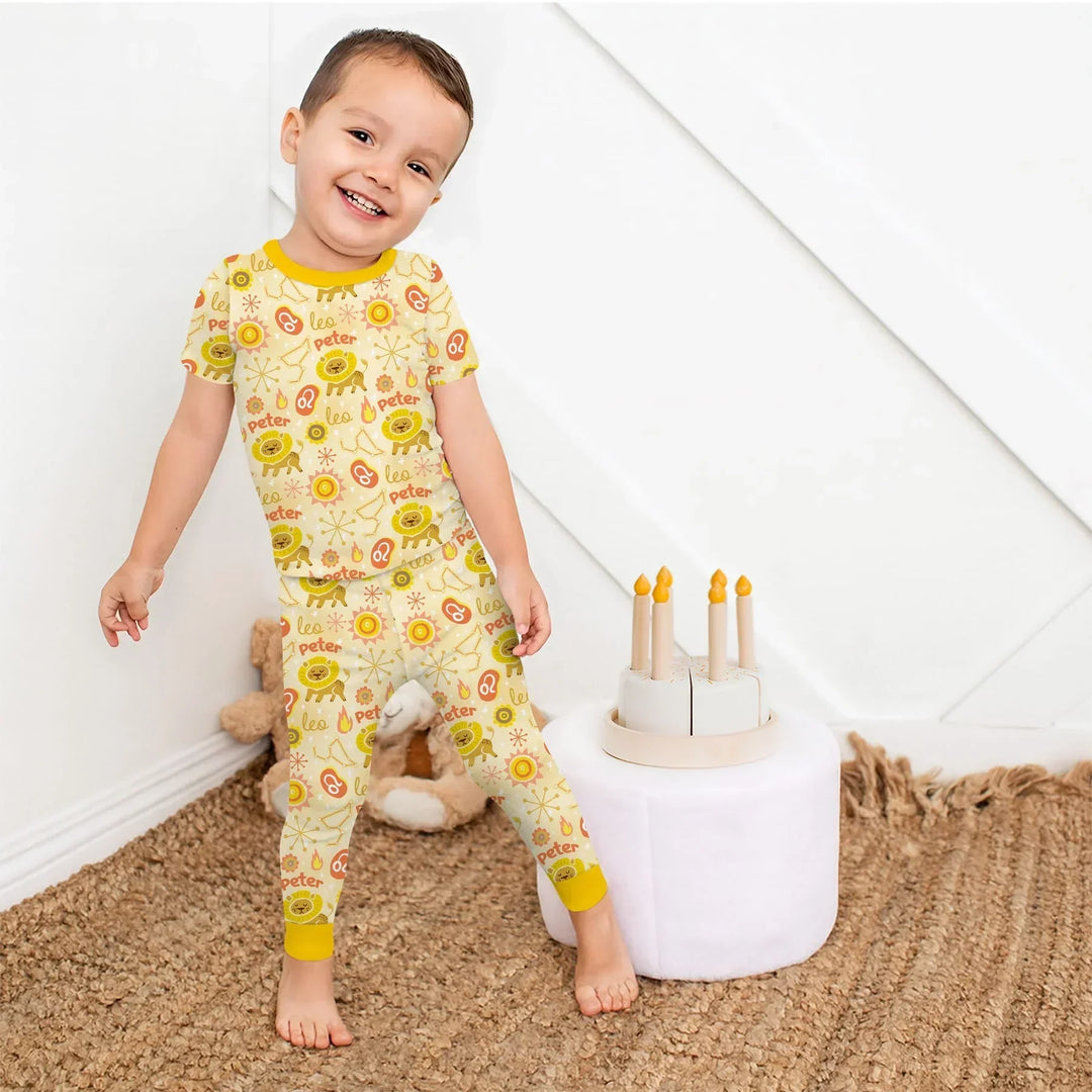 Custom Name Zodiac Leo Bamboo Two Piece Short Sleeve Pajama Set