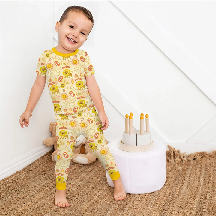 Custom Name Zodiac Leo Bamboo Two Piece Short Sleeve Pajama Set