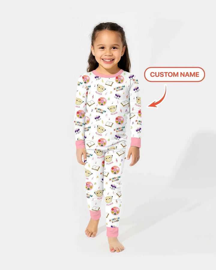Custom Name Passover Afikoman Squad Bamboo Two Piece Long Sleeve Pajama Set