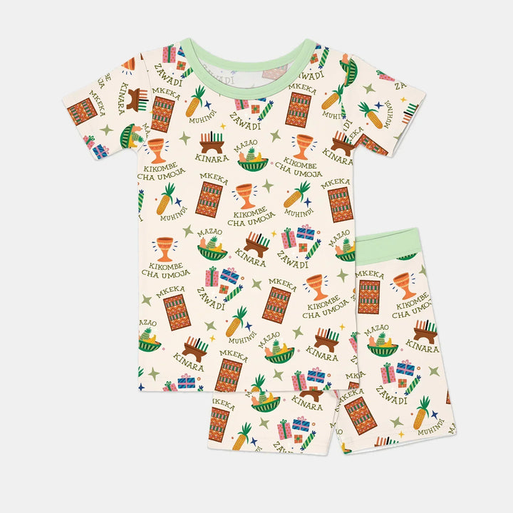 Kwanzaa Spirit Bamboo Two Piece Short Sleeve Shorts Pajama Set