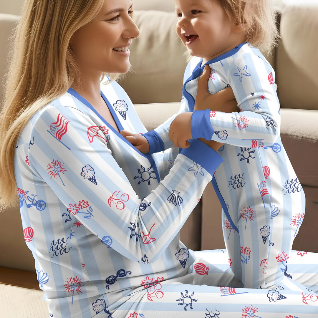 Red, White & Beachy Family Matching Bamboo Women Pajama Set