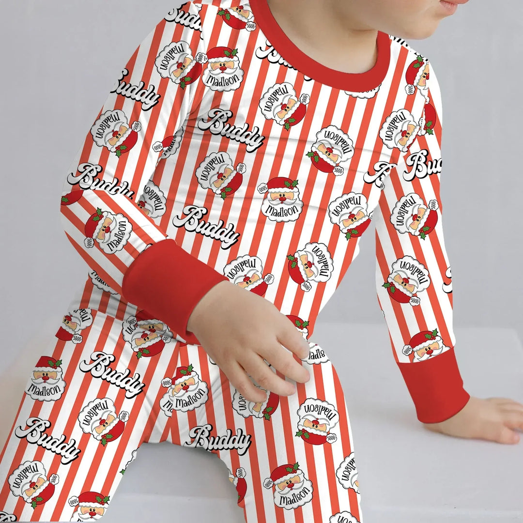 Christmas Santa Claus Custom Name Buddy Bamboo Two Piece Long Sleeve Pajama Set