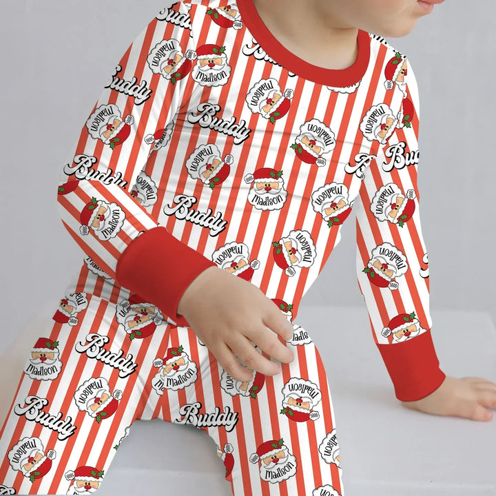 Christmas Santa Claus Custom Name Buddy Bamboo Two Piece Long Sleeve Pajama Set