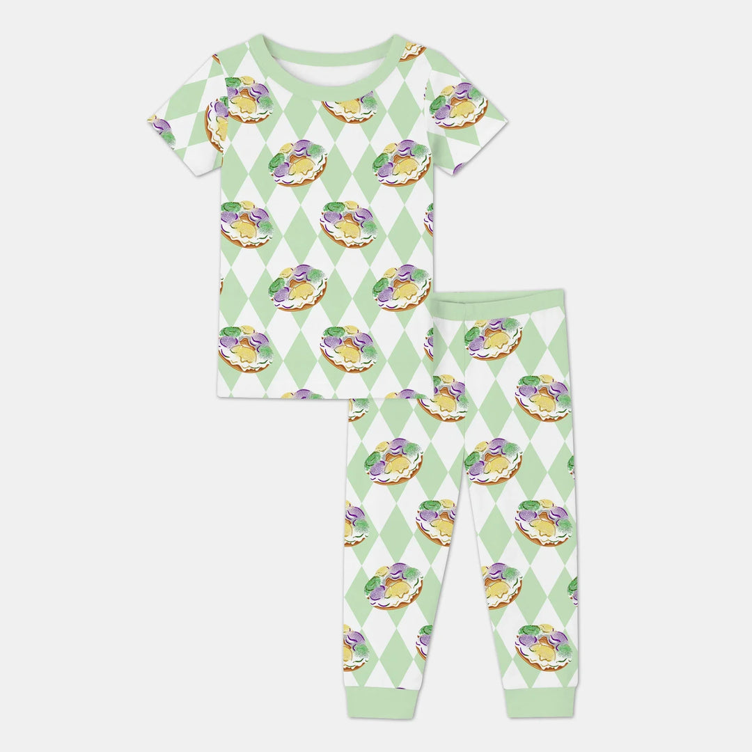 Mardi Gras Donut Bamboo Two Piece Short Sleeve Pajama Set