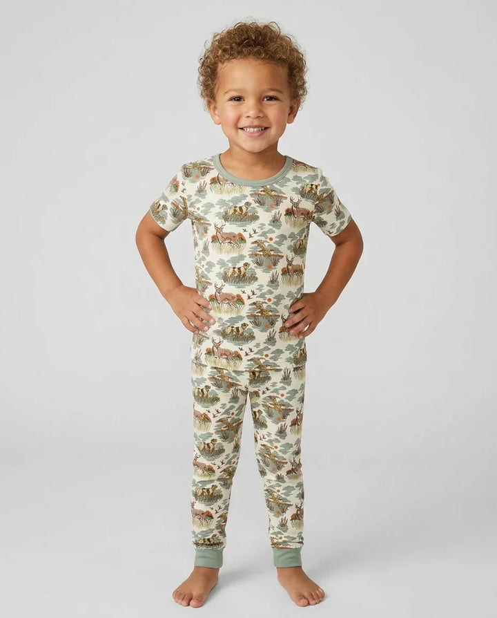 Vintage Hunting Season Daddy& Me Matching Bamboo Two Piece Short Sleeve Pajama Set