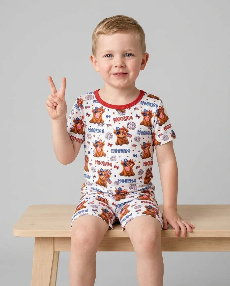 Moo-Rica Cowgirl Bamboo Two Piece Short Sleeve Shorts Pajama Set