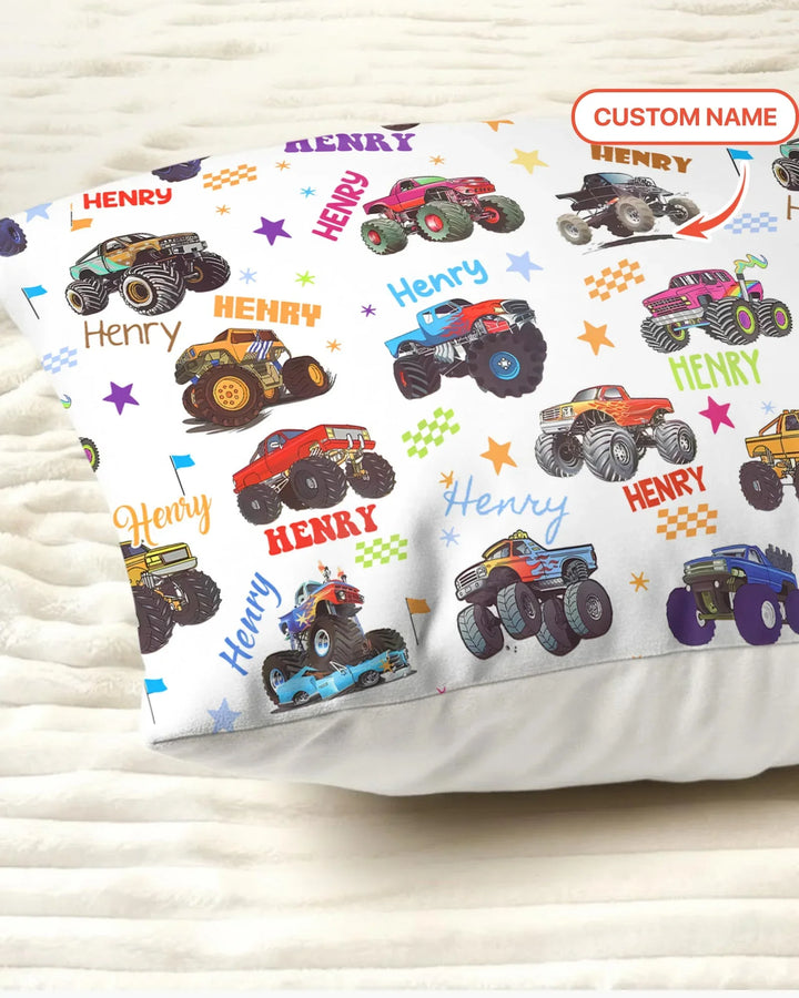 Monster Truck Custom Name Bamboo Pillow Case