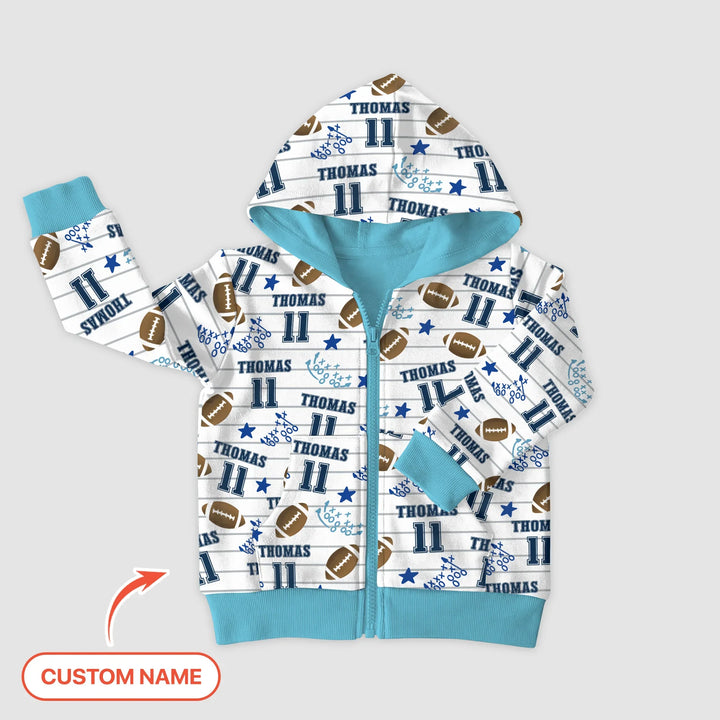 Custom Name Football Time Bamboo Zip Hoodie