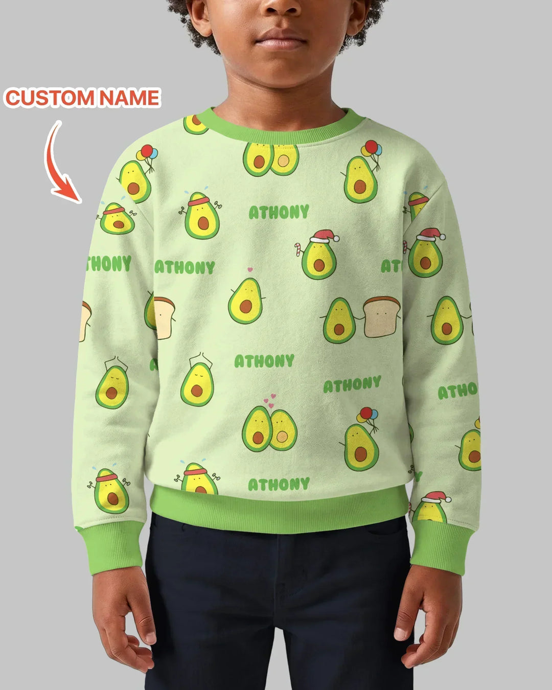 Custom Name Cute Avocado Bamboo Crewneck Sweatshirt