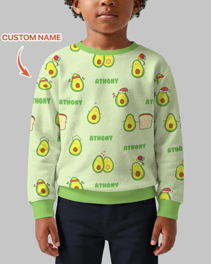 Custom Name Cute Avocado Bamboo Crewneck Sweatshirt