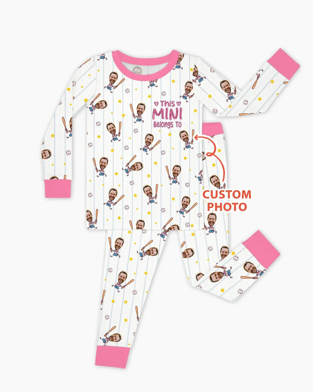 Embroidered Custom Dad And Mini Face  Bamboo Two Piece Long Sleeve Pajama Set