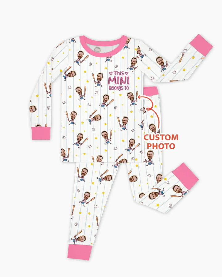 Embroidered Custom Dad And Mini Face  Bamboo Two Piece Long Sleeve Pajama Set