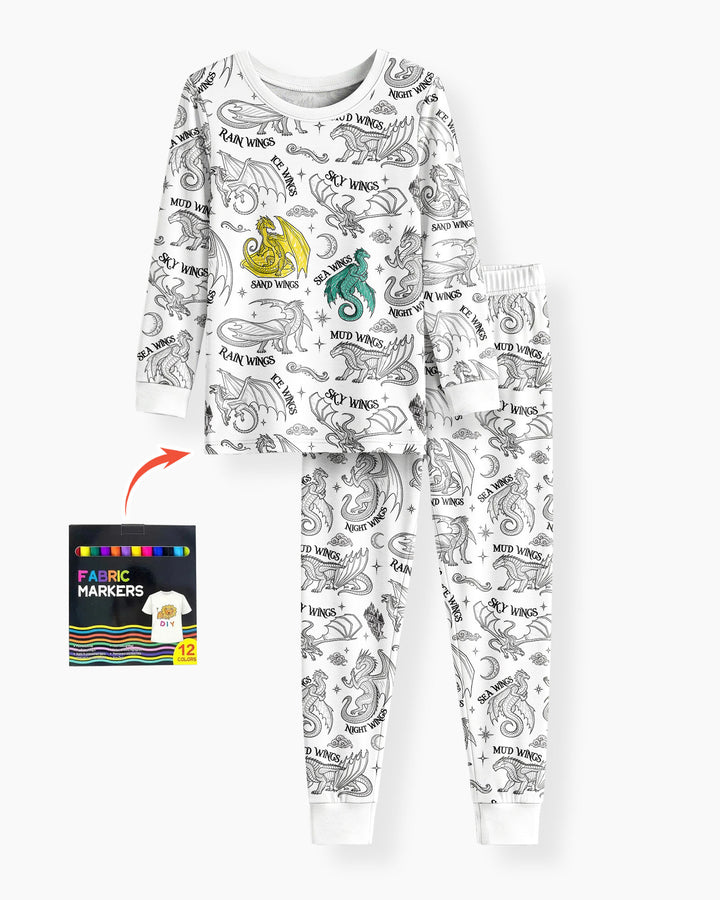 Elemental Dragons Colorable Bamboo Two Piece Long Sleeve Pajama Set