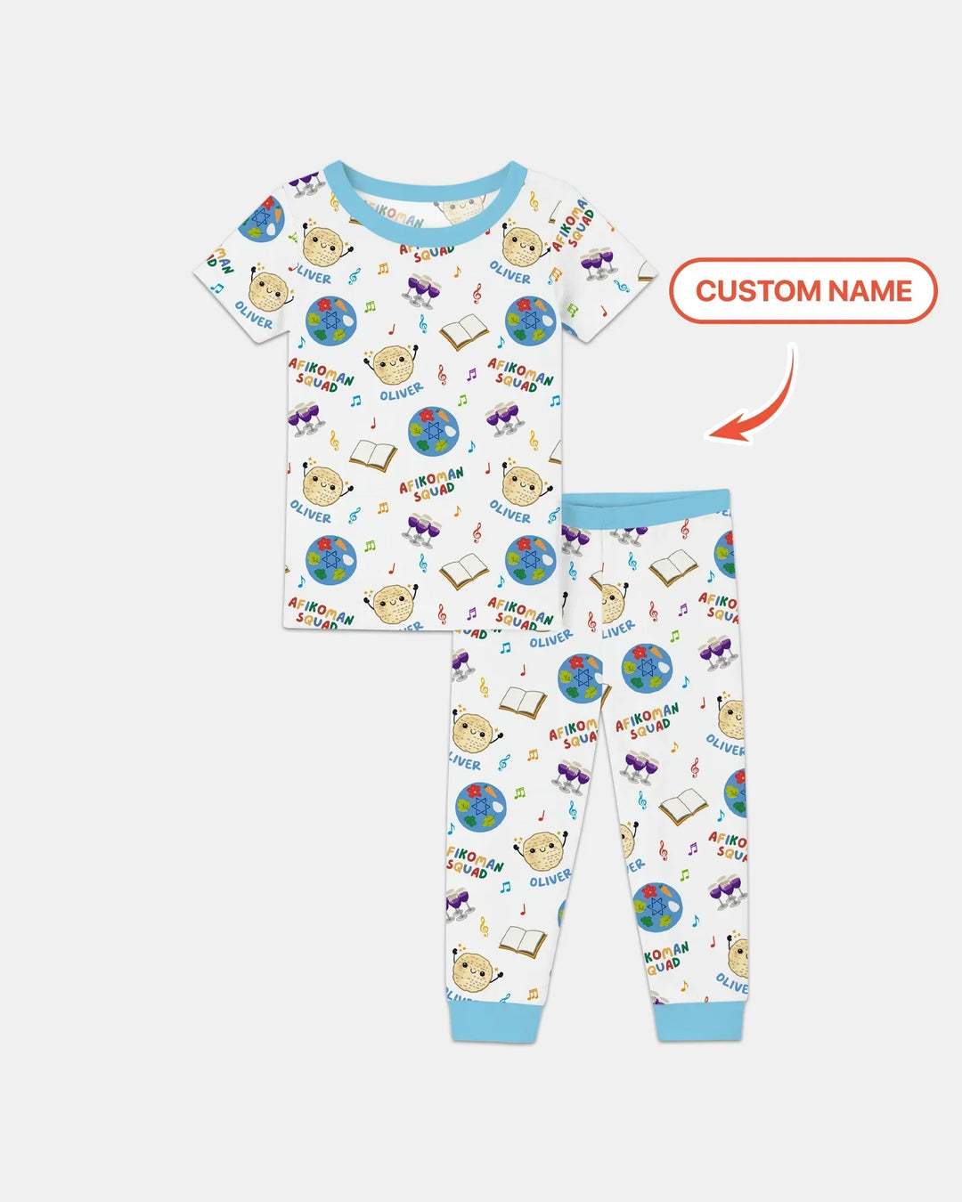 Custom Name Passover Afikoman Squad Bamboo Two Piece Short Sleeve Pajama Set