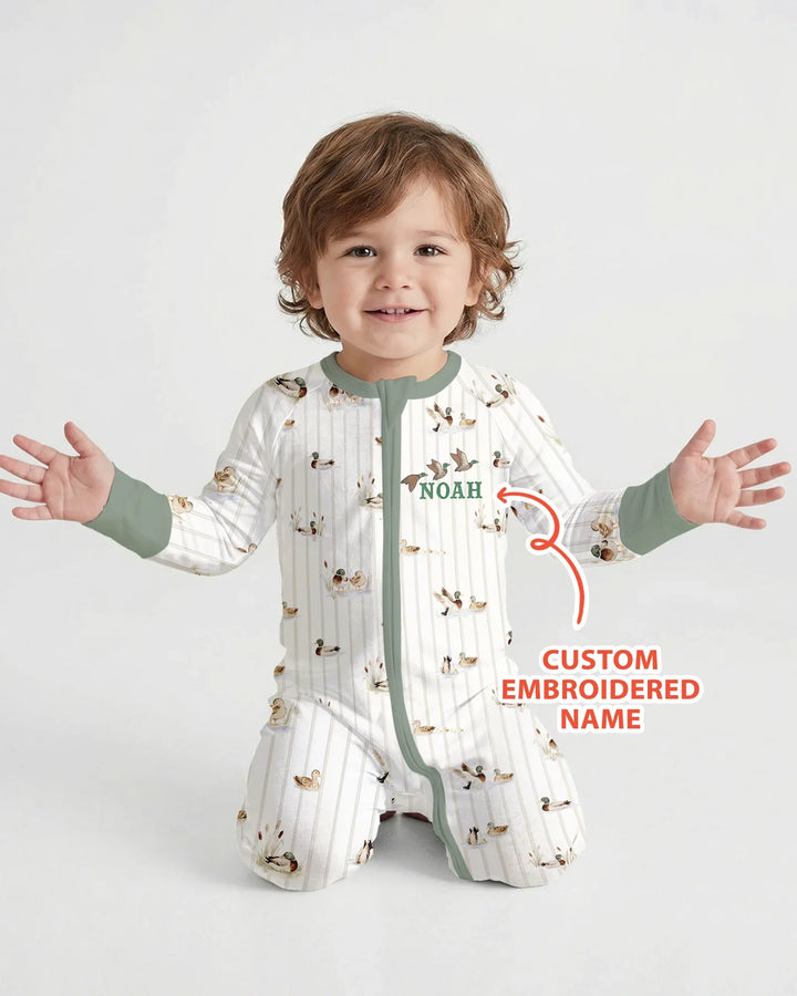 Custom Embroidered Name Mallard Duck  Bamboo Convertible Zippy