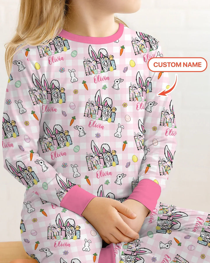 Custom Name Easter Family Matching Bamboo Two Piece Long Sleeve Pajama Set