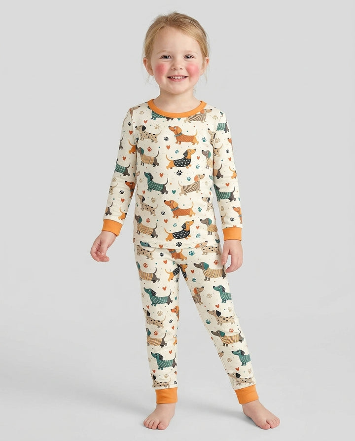 Cartoon Dachshund Bamboo Two Piece Long Sleeve Pajama Set