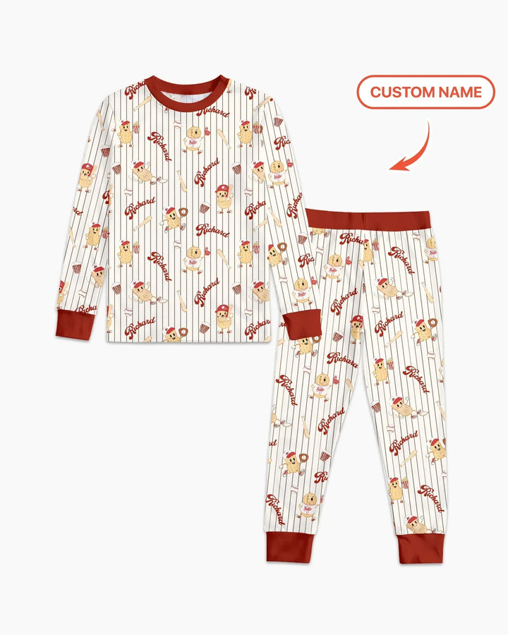 Custom Nam Retro Ballgame Bamboo Two Piece Long Sleeve Pajama Set
