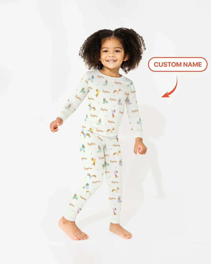 Custom Name Easter Dachshund Bamboo Two Piece Long Sleeve Pajama Set