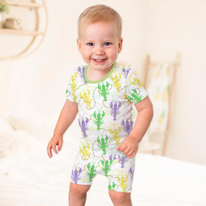 Mardi Gras Crawfish Family Matching Bamboo Two Piece Short Sleeve Shorts Pajama Set