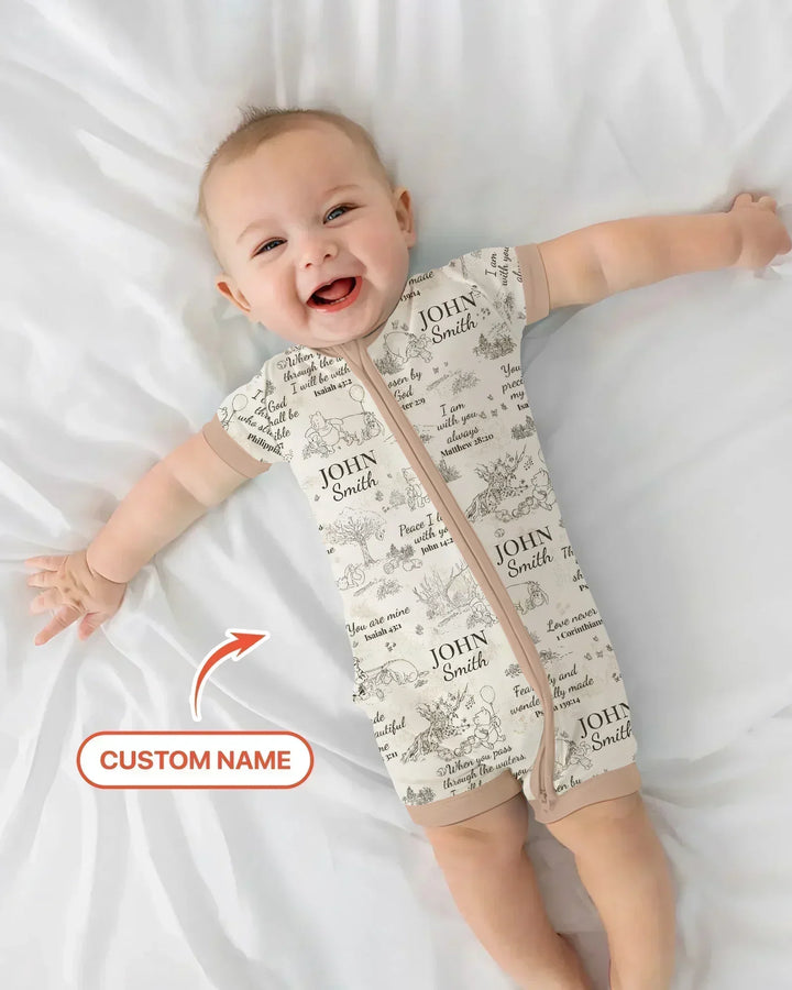 Classic Bear Bible Verse Custom Name Bamboo Shorty Zippy