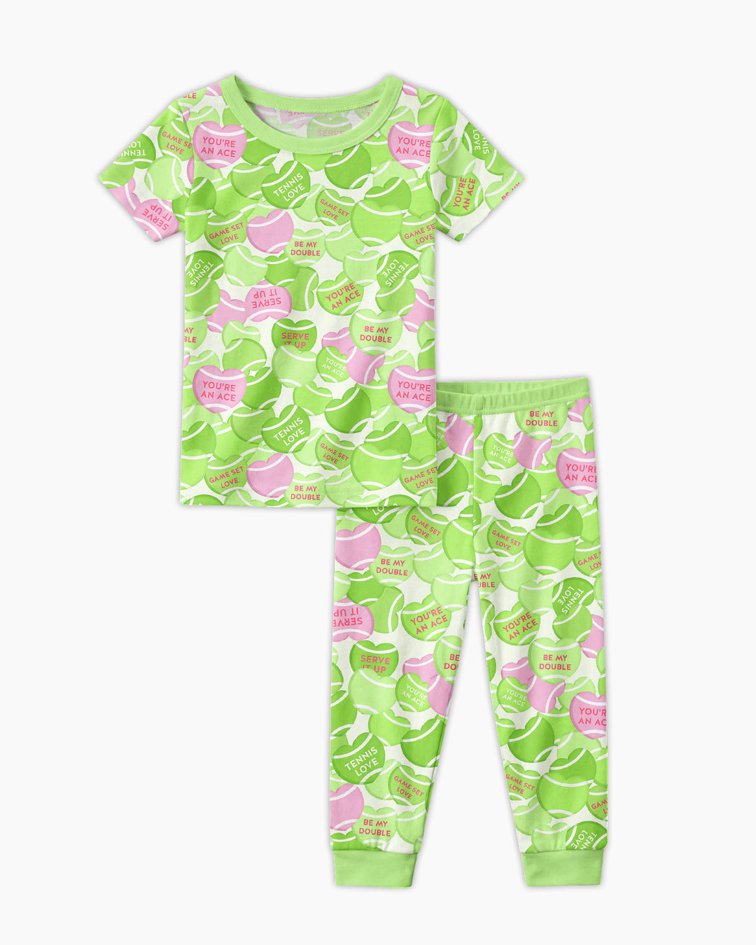 Tennis Candy Family Matching Bamboo Two Piece Short Sleeve Pajama Set