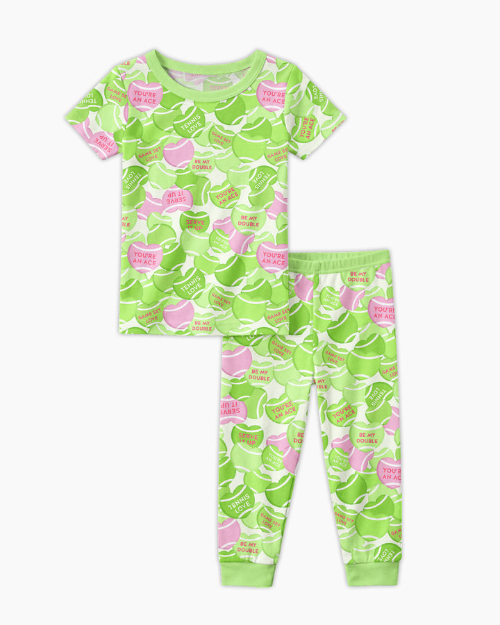 Tennis Candy Family Matching Bamboo Two Piece Short Sleeve Pajama Set