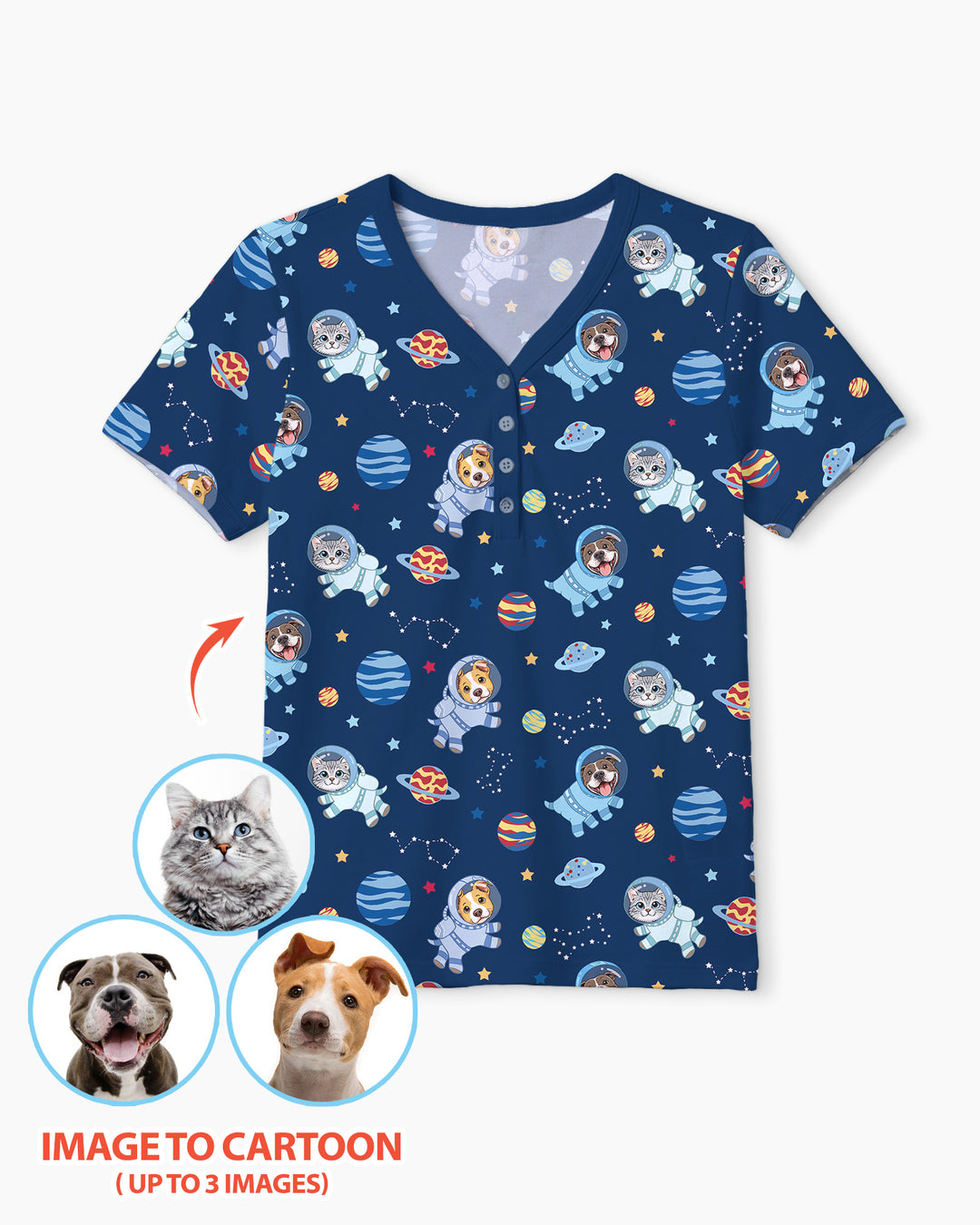 Astronaut Custom Pet Image Family Matching Bamboo Women Short Sleeve Short Pajama Set