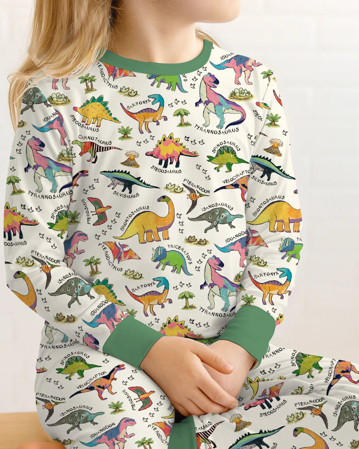 All The Dino Types Bamboo Two Piece Long Sleeve Pajama Set