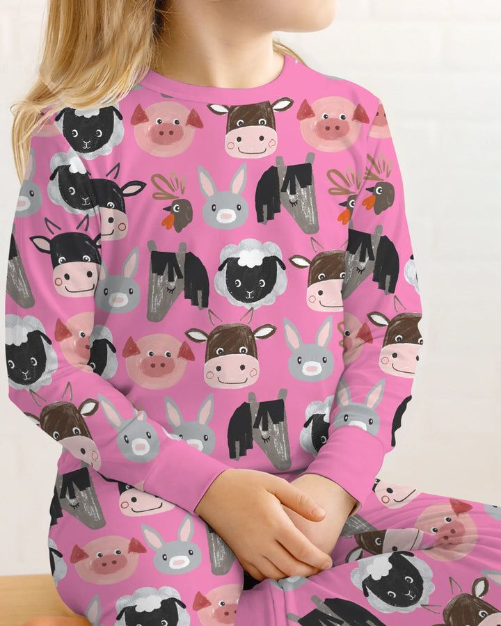 Farm Friends Family Matching Bamboo Two Piece Long Sleeve Pajama Set