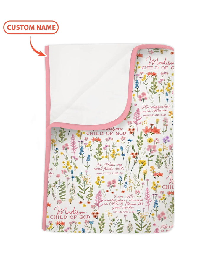 Custom Name Child of God Flower Garden Bamboo Blanket