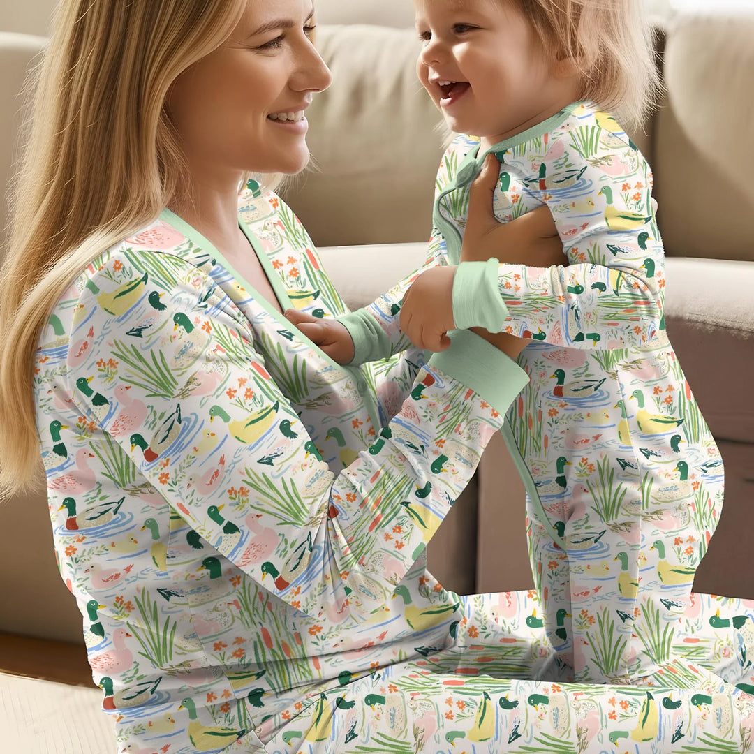 Whimsical Mallard Duck Bamboo Two Piece Short Sleeve Pajama Set