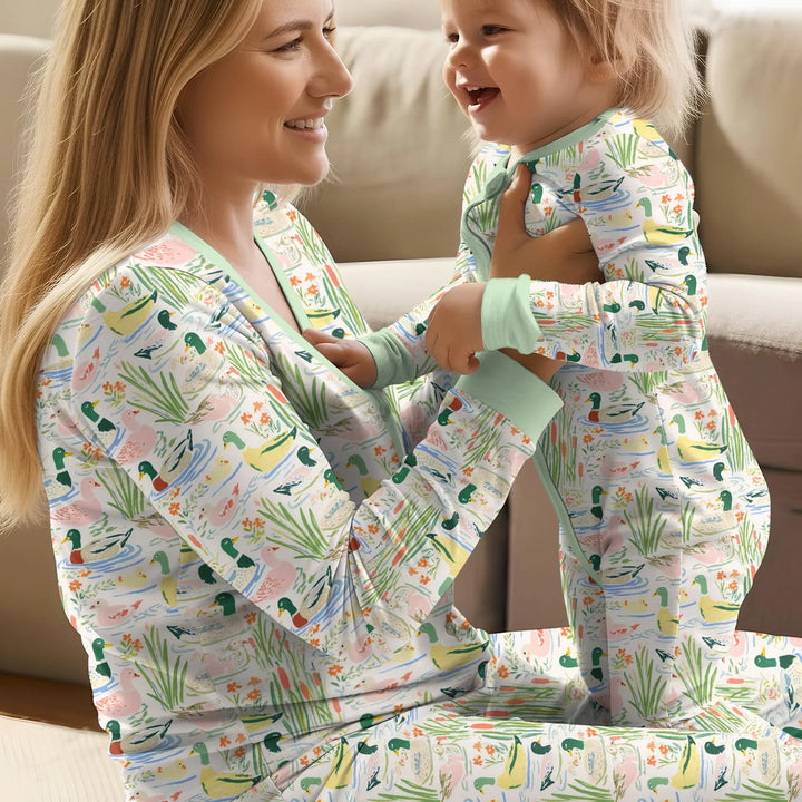 Whimsical Mallard Duck Bamboo Two Piece Short Sleeve Pajama Set