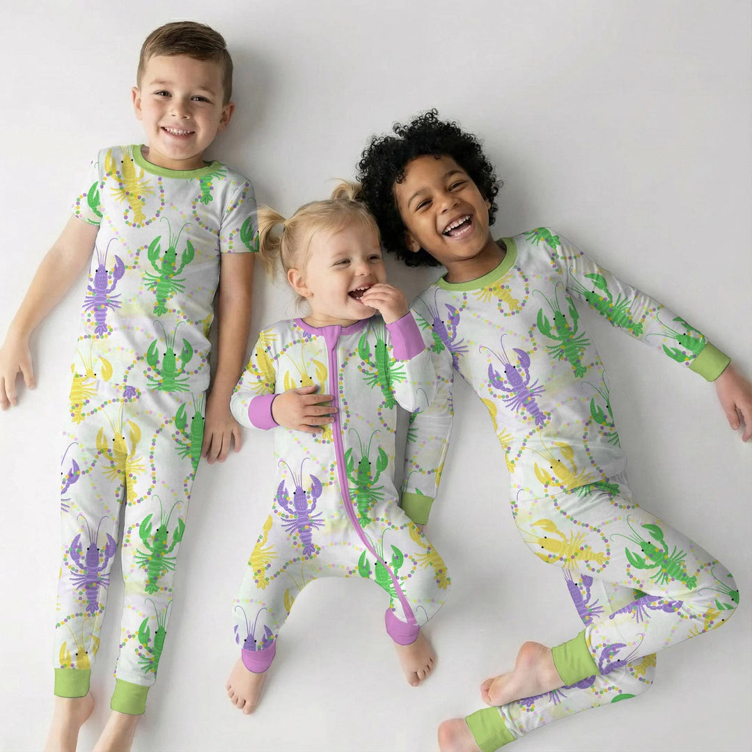 Mardi Gras Crawfish Family Matching Bamboo Two Piece Long Sleeve Pajama Set