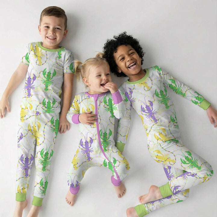 Mardi Gras Crawfish Family Matching Bamboo Two Piece Long Sleeve Pajama Set