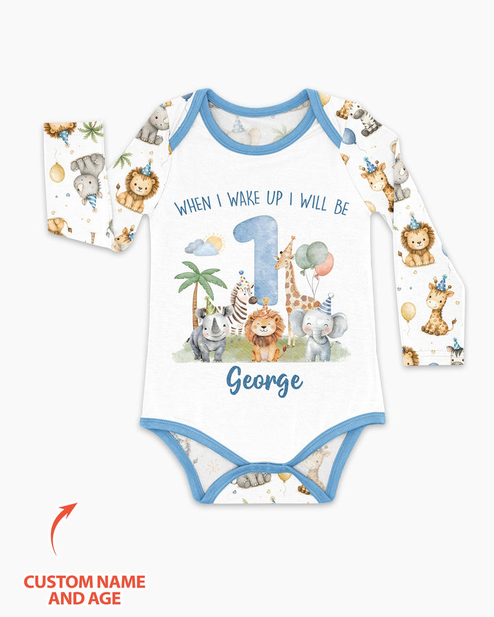 Custom Name Safari Animals When I Wake Up I Will Be Birthday Bamboo Bodysuit
