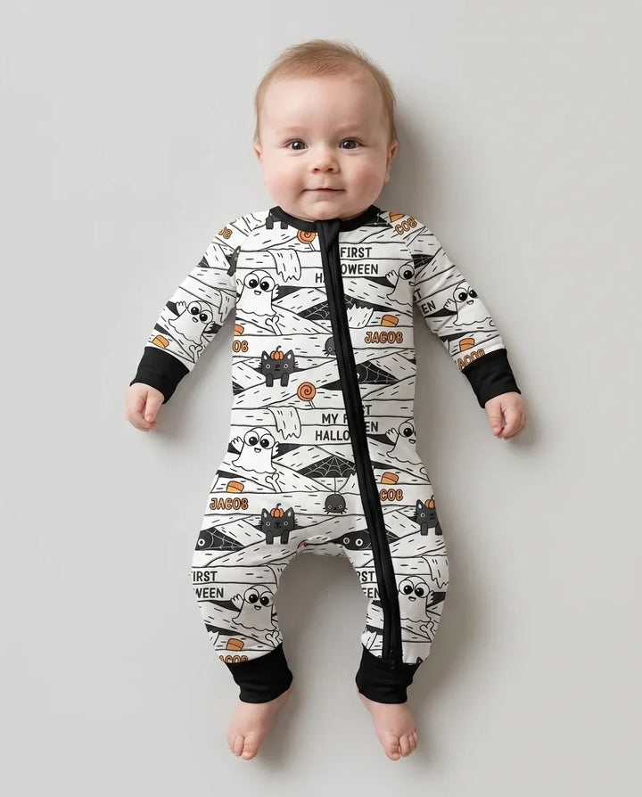 Custom Name Doodle Ghost My First Halloween Bamboo Convertible Zippy