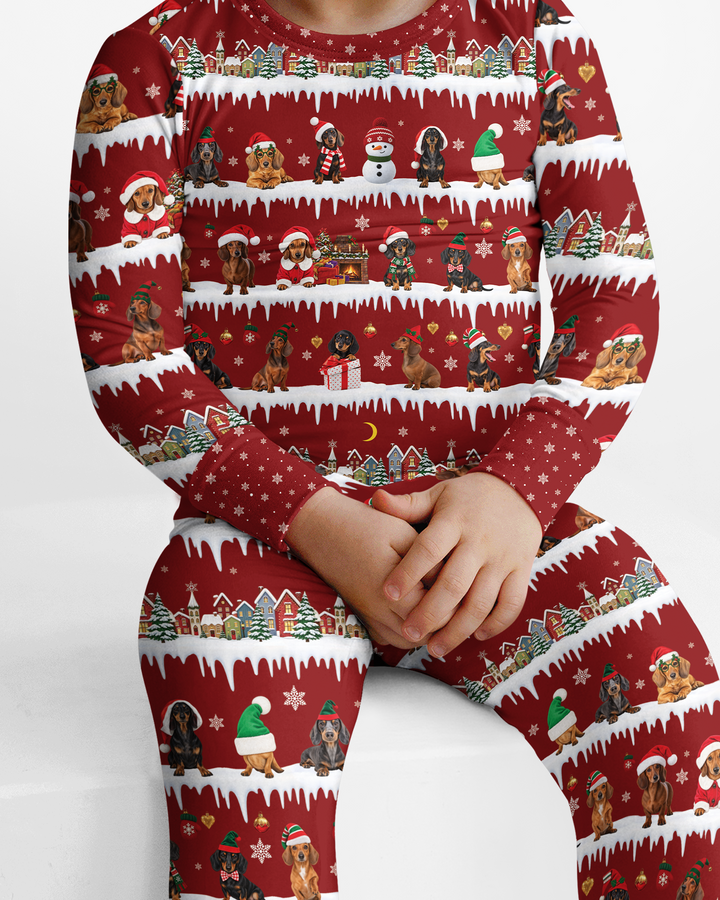 Dachshund Through The Snow Bamboo Two Piece Long Sleeve Pajama Set