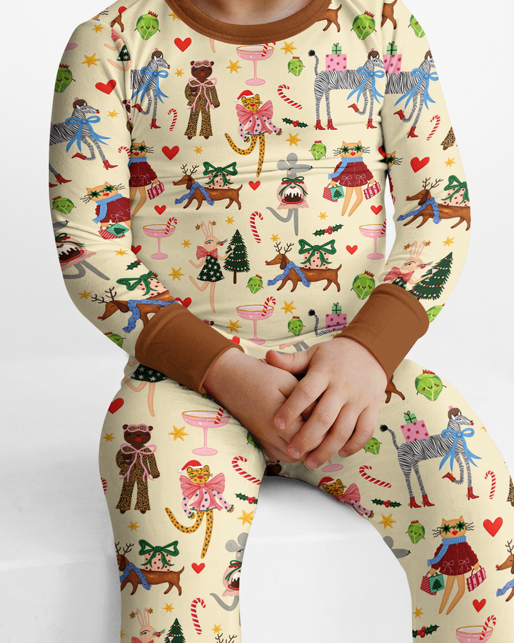 Animals Christmas Bamboo Two Piece Long Sleeve Pajama Set
