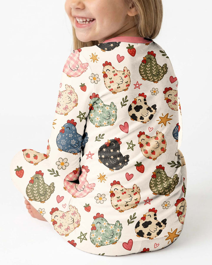 Playful Farm Chicken Bamboo Two Piece Long Sleeve Pajama Set