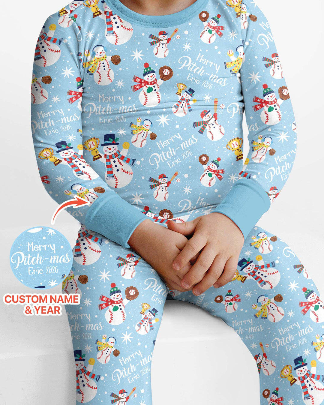 Custom Baseball Christmas Bamboo Two Piece Long Sleeve Pajama Set