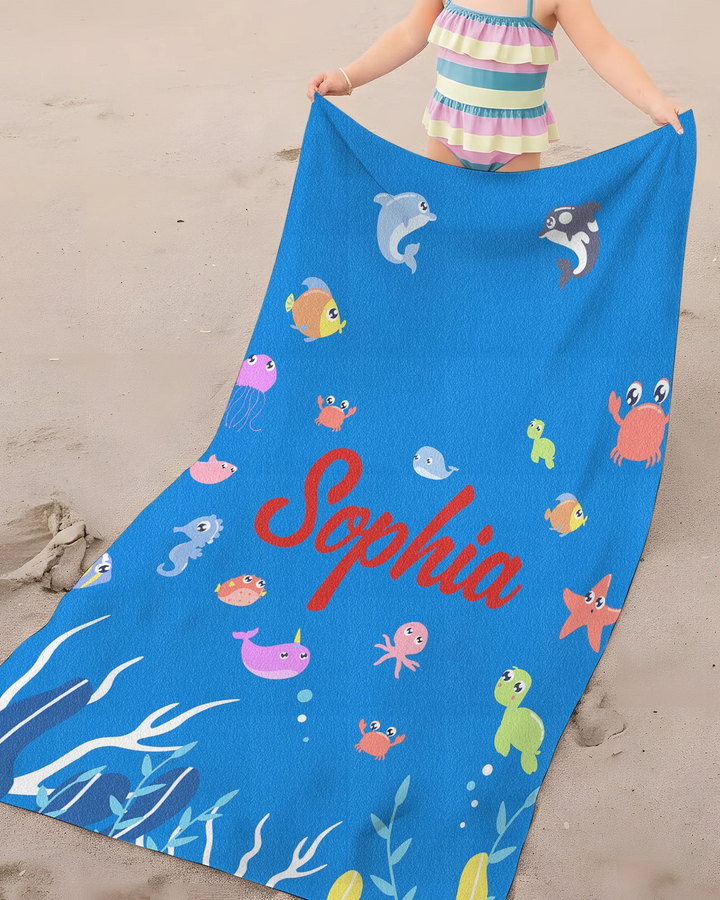 Personalised Fruits Palm Tree Marine Animals Bamboo Beach Towel