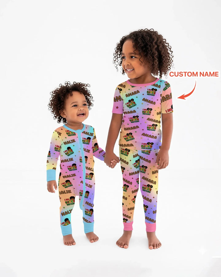 Custom Name I Am Black History Custom Bamboo Two Piece Long Sleeve Pajama Set