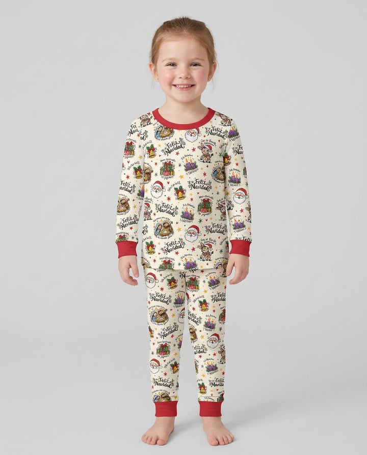 Whimsical Feliz Navidad Christmas Bamboo Two Piece Long Sleeve Pajama Set