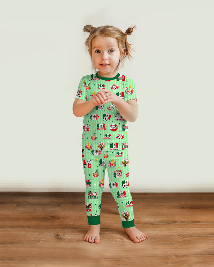 Soccer Game Day Go Team Mexico Family Matching Bamboo Two Piece Short Sleeve Pajama Set
