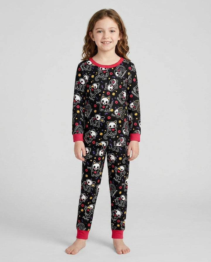 Kawaii Skeleton Pets Bamboo Two Piece Long Sleeve Pajama Set